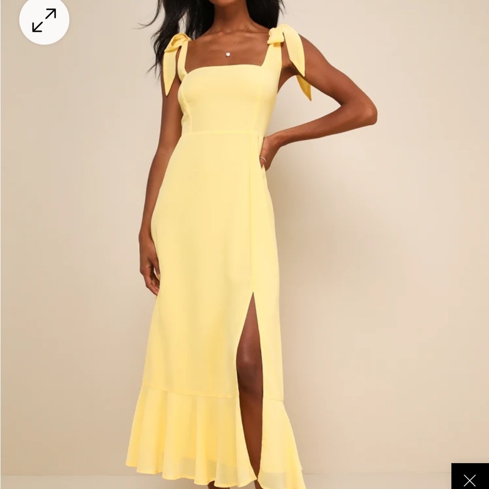 Lulu's Pale Yellow Tie-Shoulder Maxi Dress